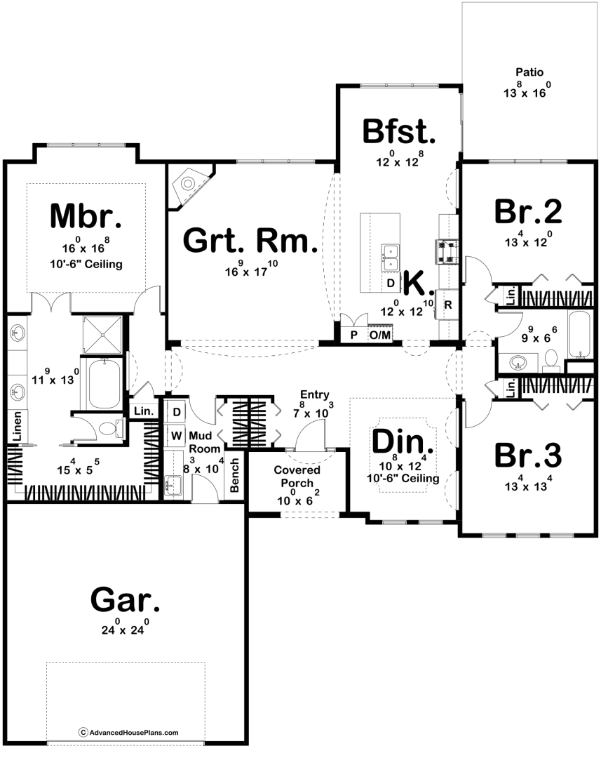 1 Story Mediterranean House Plan | Biltmore
