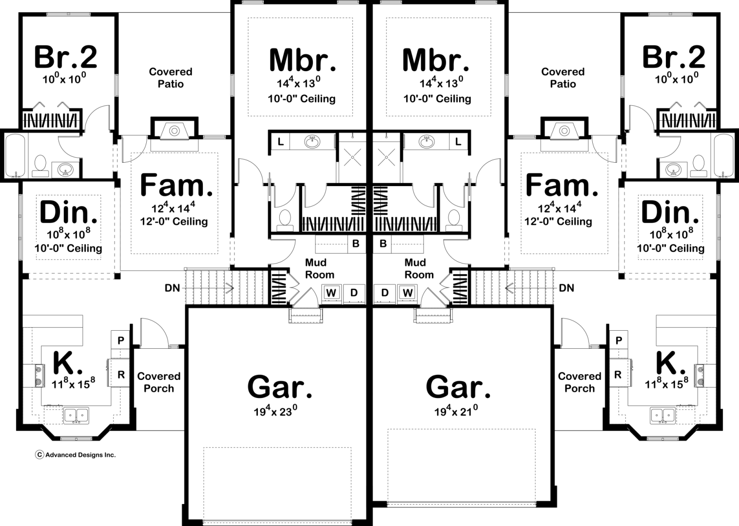 1 Story Multi-Family Traditional House Plan | Dalton