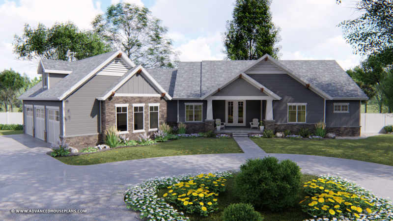 1 Story Craftsman House Plan Bridgetown, Ranch House Plans With 3 Car Garage Side Entry