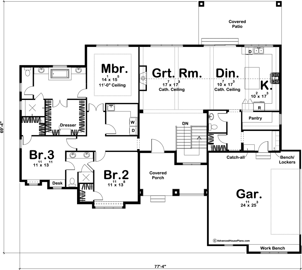 1 Story Craftsman House Plan | Fire Ridge