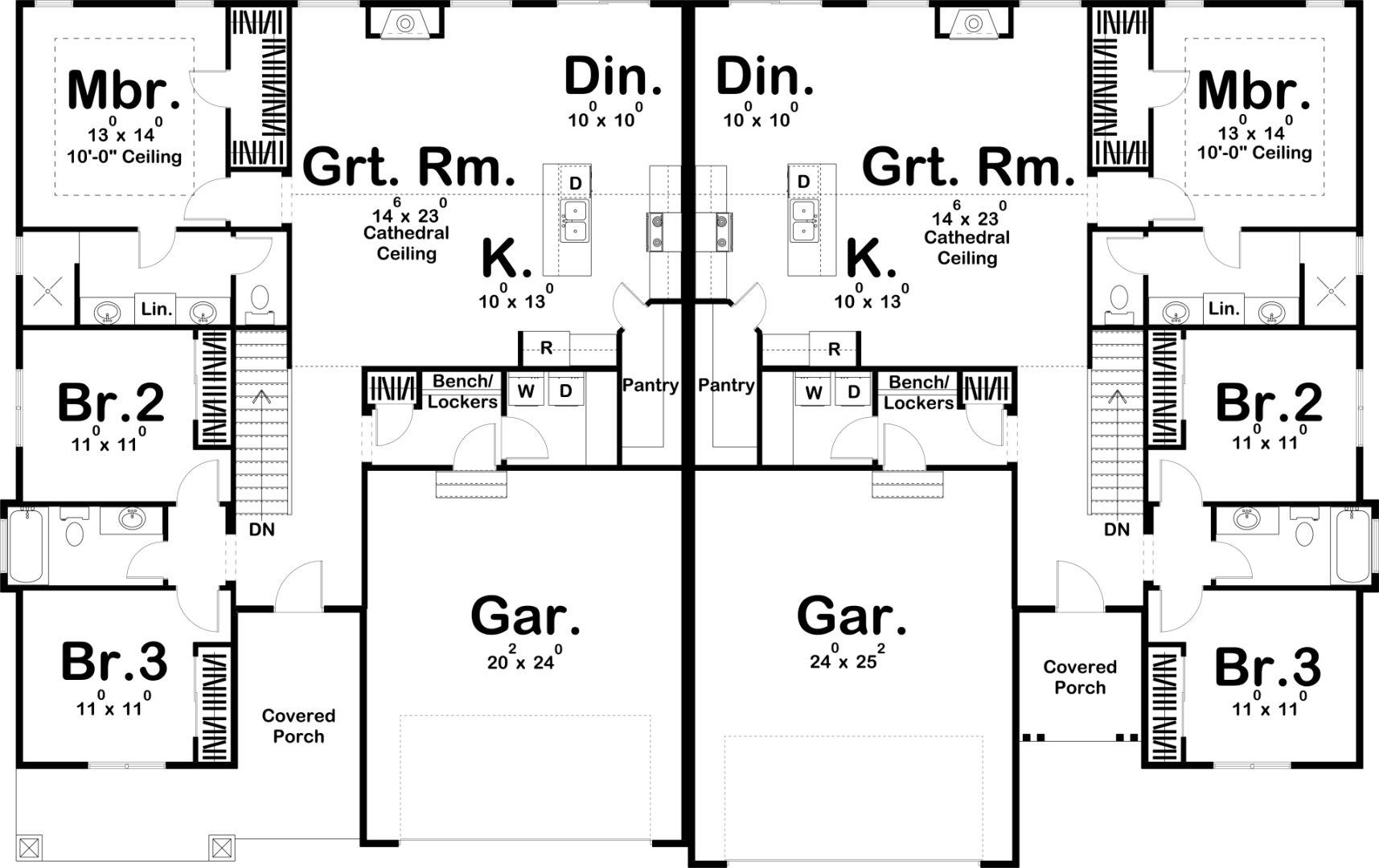 Farmhouse - Craftsman Multi-Family House Plan | Webster