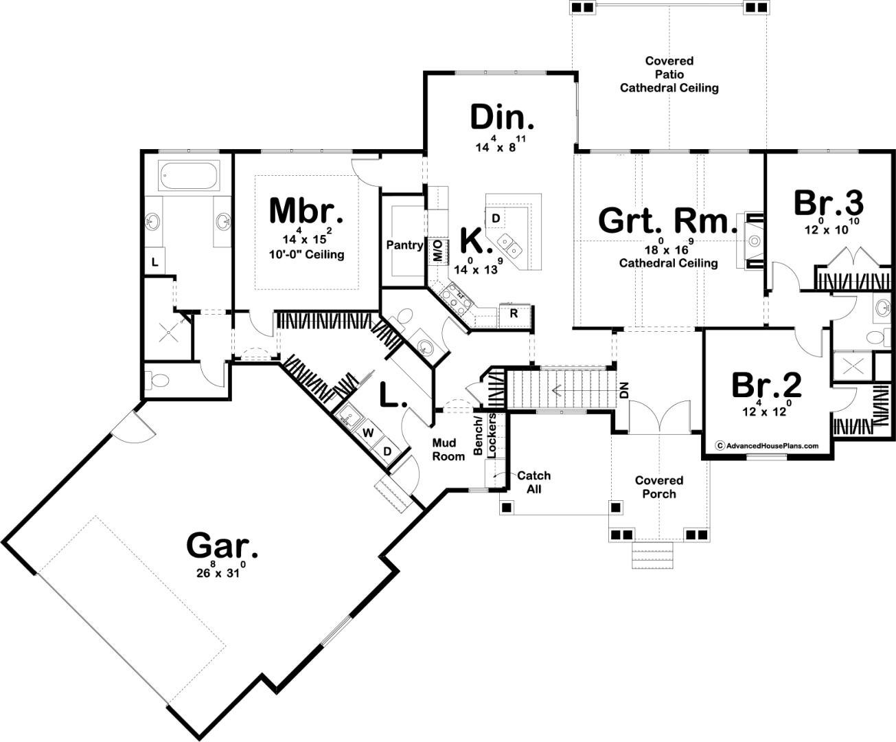 1 Story Craftsman Style House Plan | Marietta