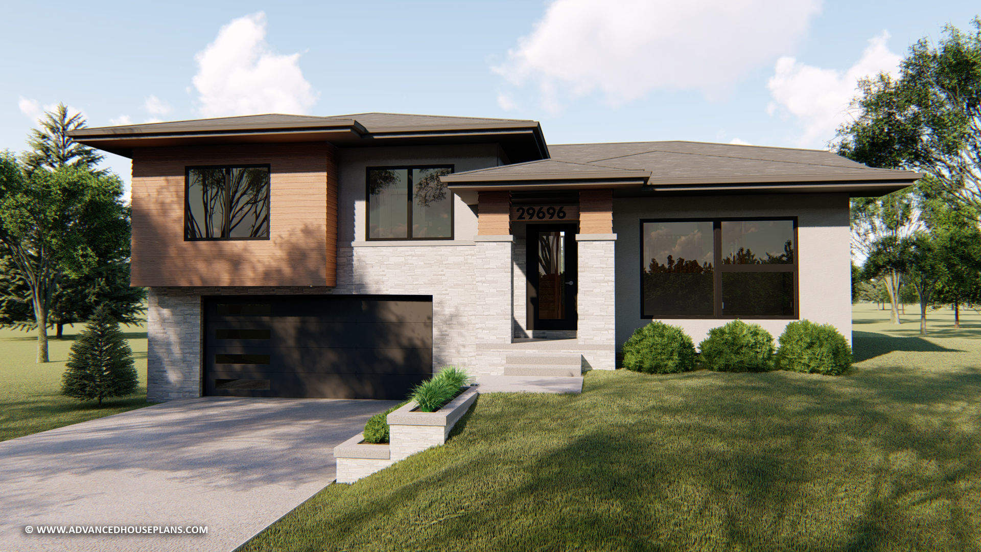 Split Level Modern Prairie Style House Plan Graycliff