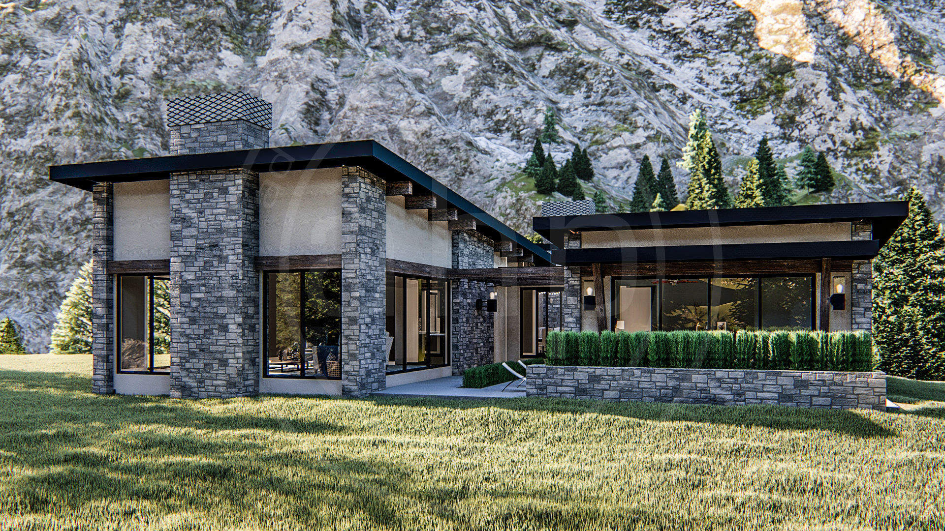 1 Story Modern Mountain House Plan | Long Beach