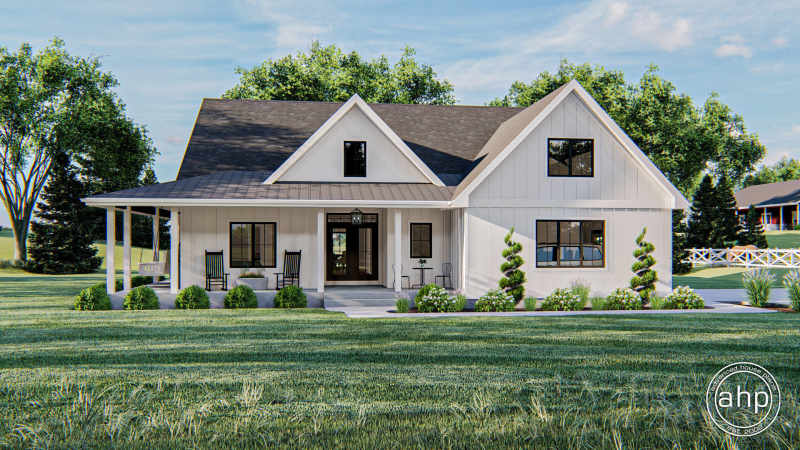 1 Story Modern Farmhouse Style Plan, One Story Farm House Plans With Wrap Around Porch
