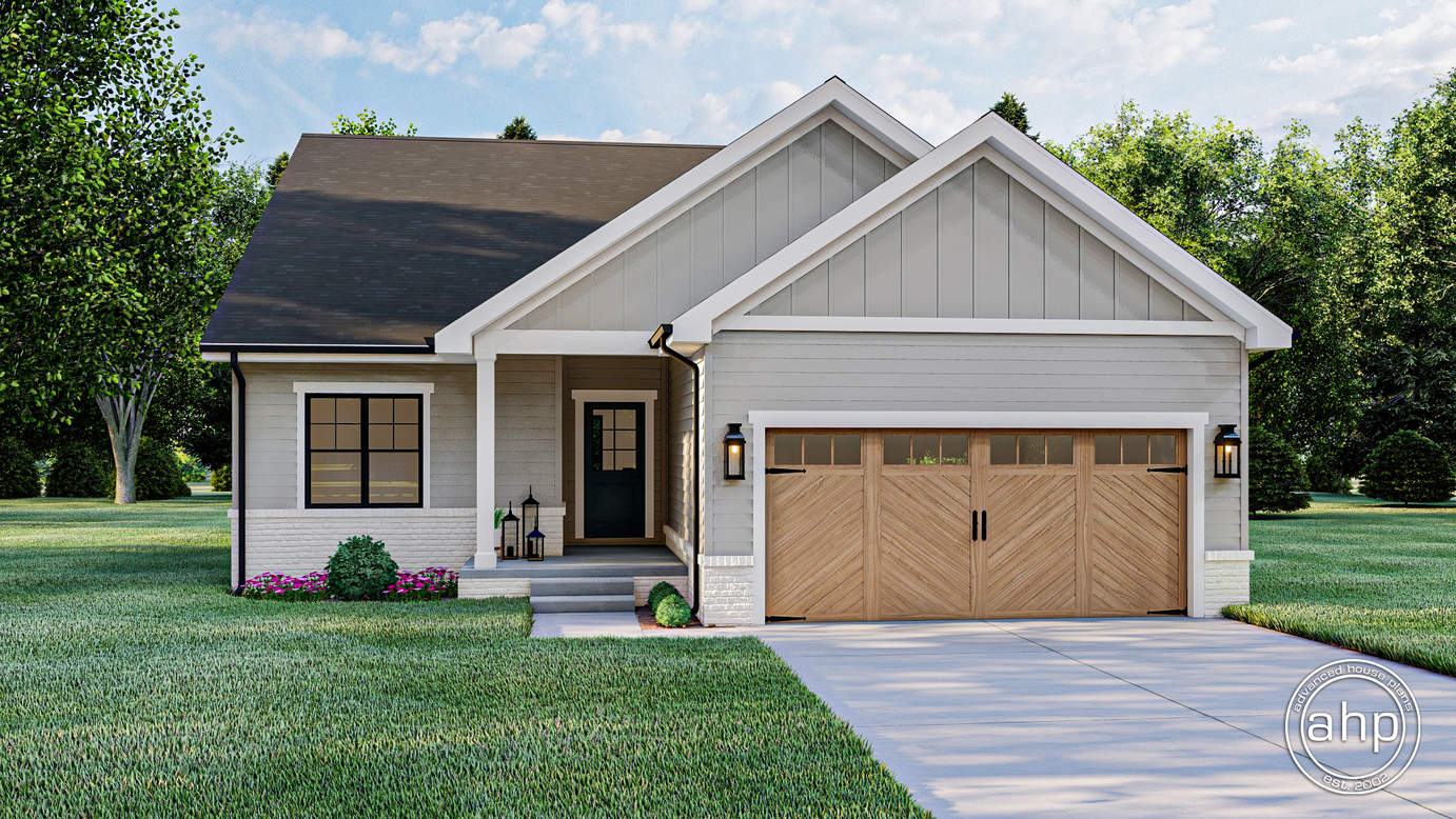 Affordable Modern Farmhouse Ranch Plan with Walk-in Pantry