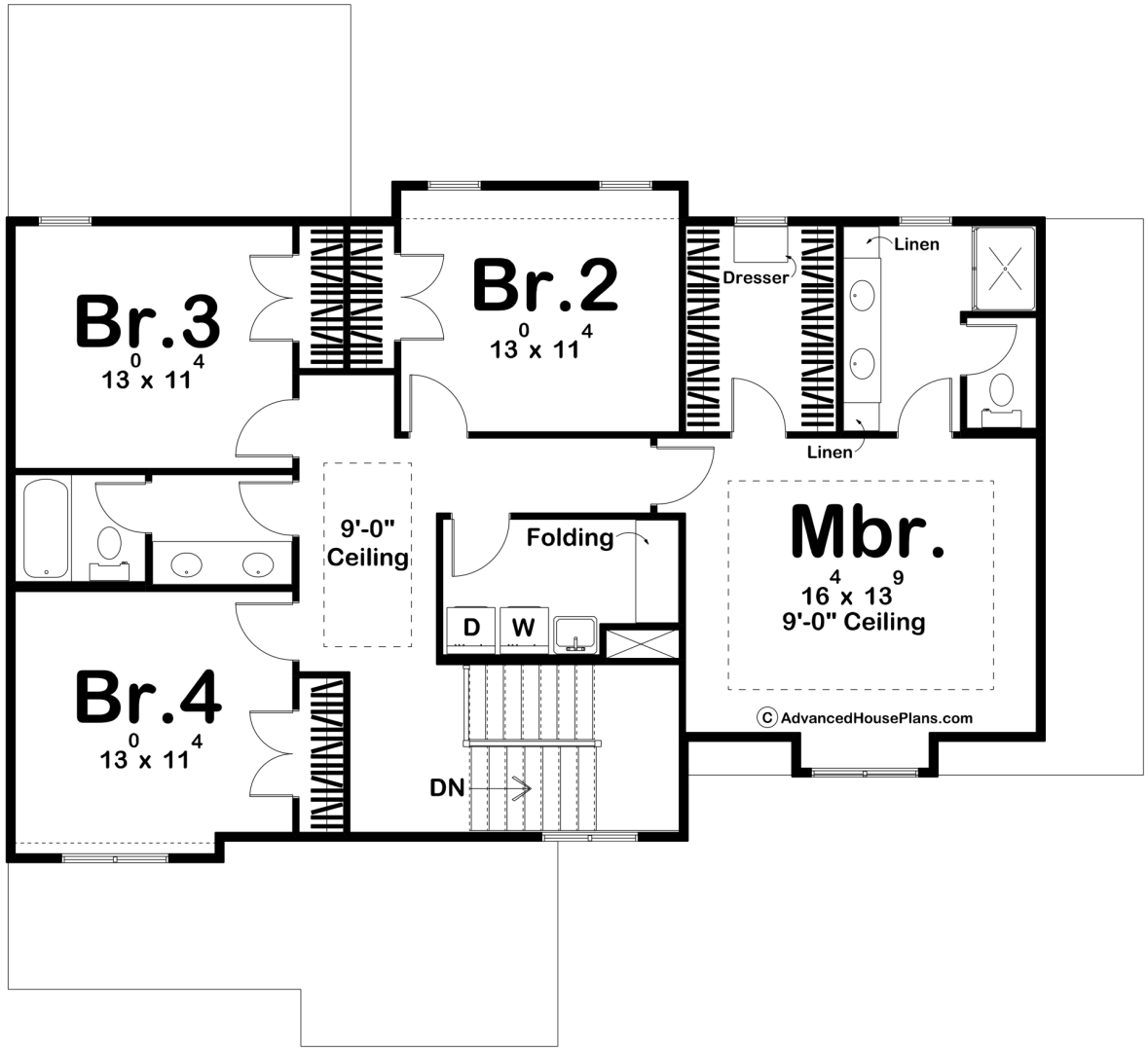 4 Bedroom 2 Story Traditional Style House Plan Maryville 