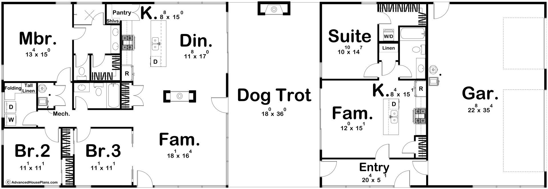 Modern Style Dog Trot House Plan | Murfreesboro